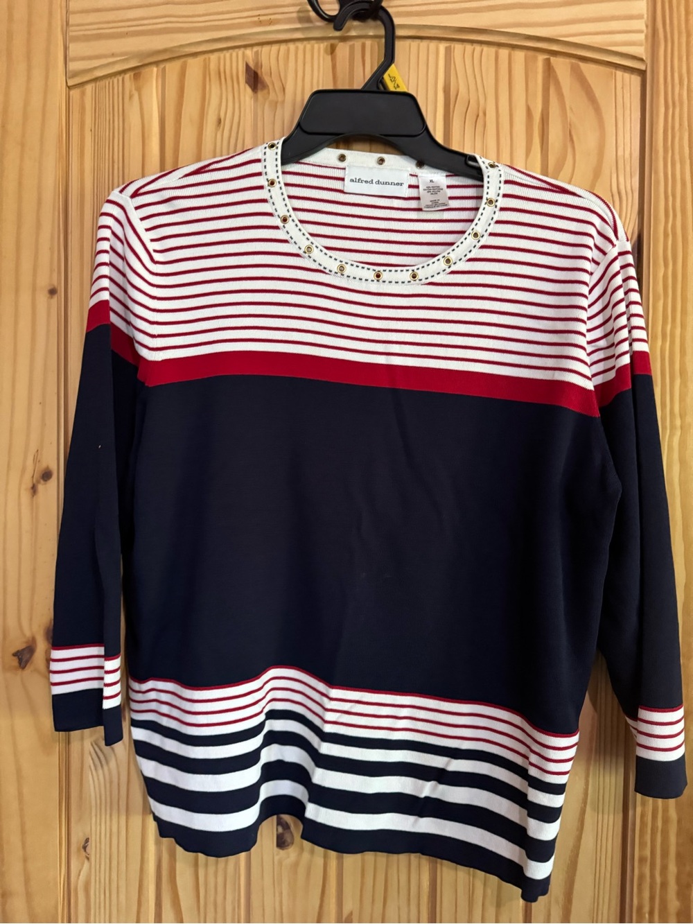 Patriotic Americana Striped Navy Red White Nautical Styling Lightweight Sweater
